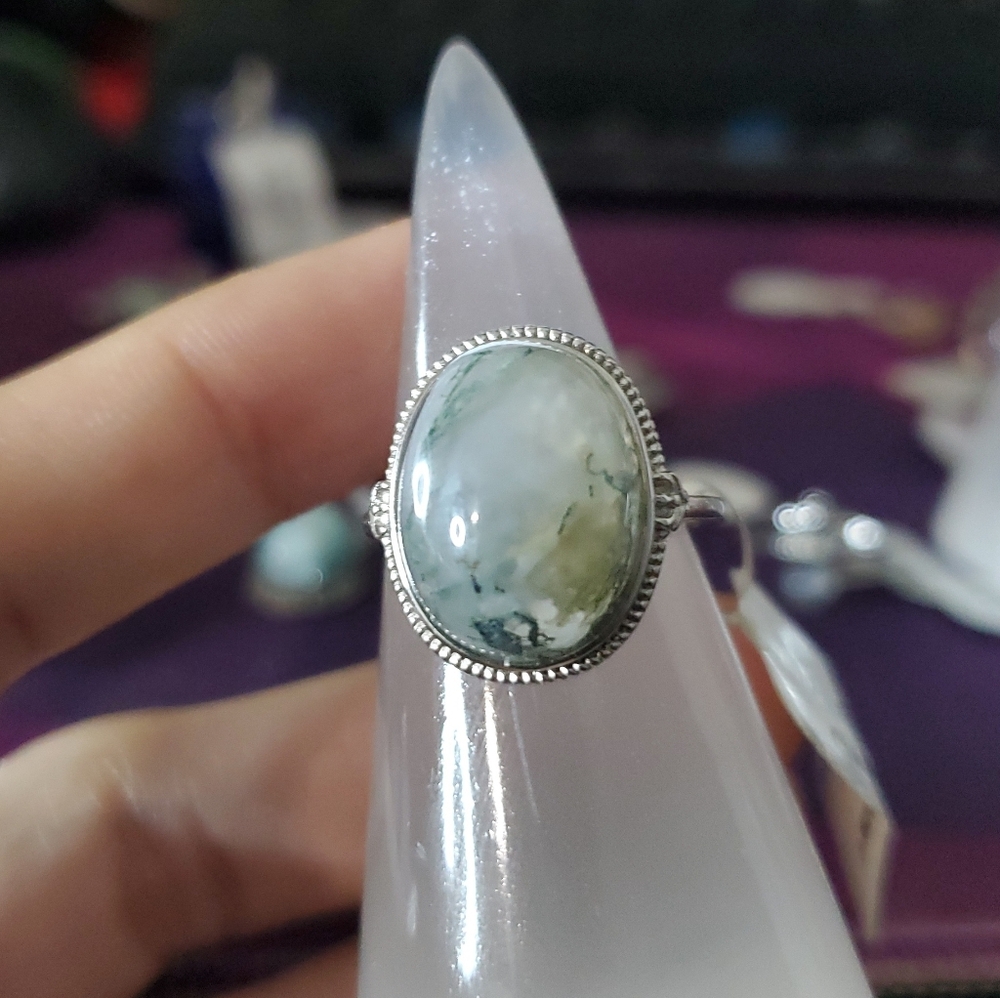Sterling Silver Green Moss Agate Adjustable S295